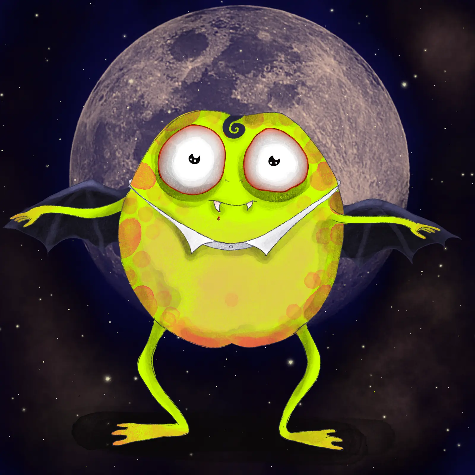 A mysterious frog under a glowing moon